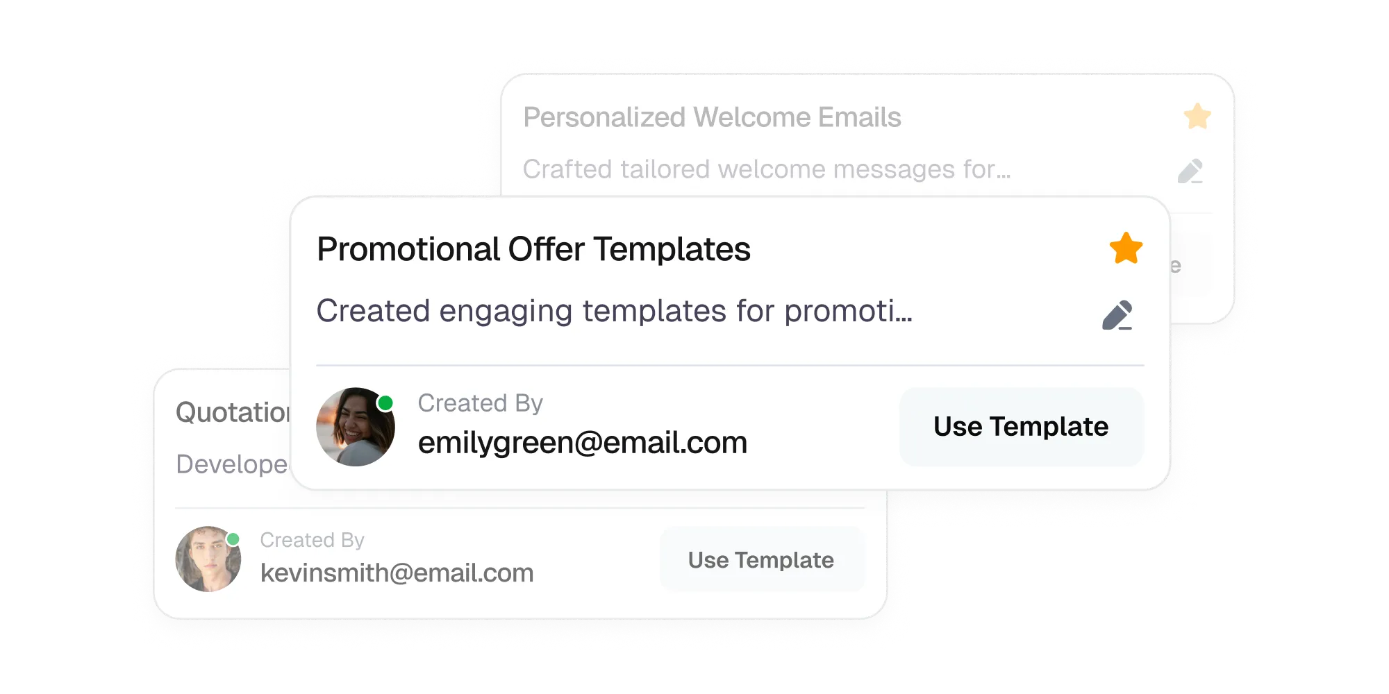 Template cards for email and message content.